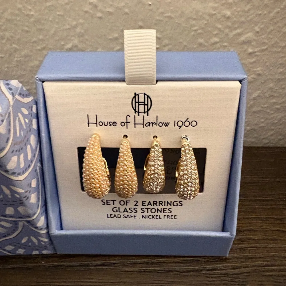 NEW House of Harlow 1960 gold earrings set.